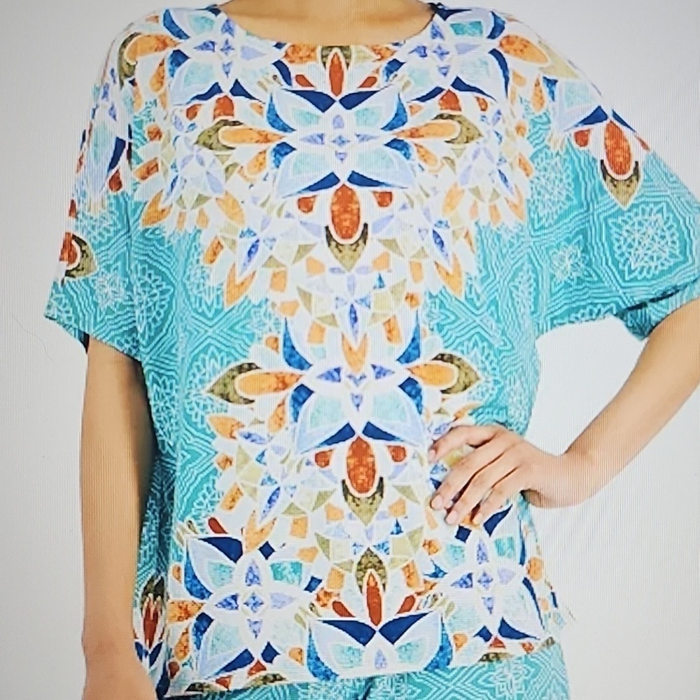 New JM Collection Colorful Roomy Drapey Tunic Teal  XL/XXL - Picture 11 of 11